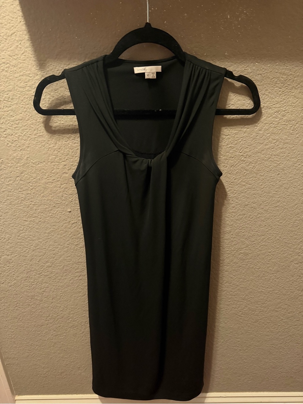 Vince Women’s XS Black Sleeveless Tie Neck Sheath Dress Minimalist Quiet Luxury